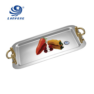 广州蓝枫不锈钢制品 专业批发加厚镜面镀金双耳点心盘，打造高端自助餐与果盘盛宴